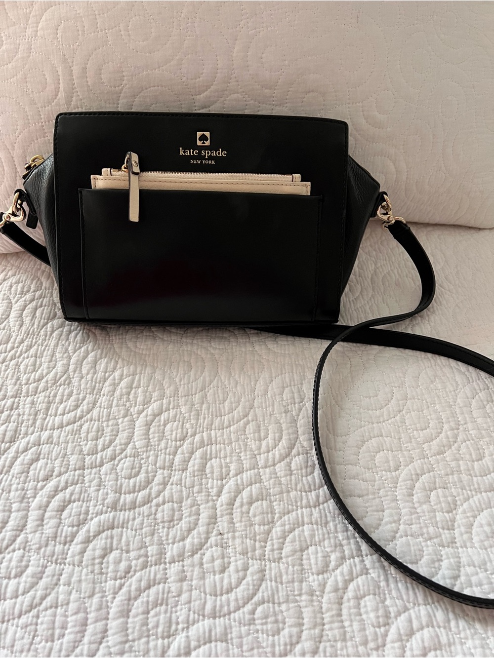 kate spade Black Crossbody with Cream Front Zip Accent